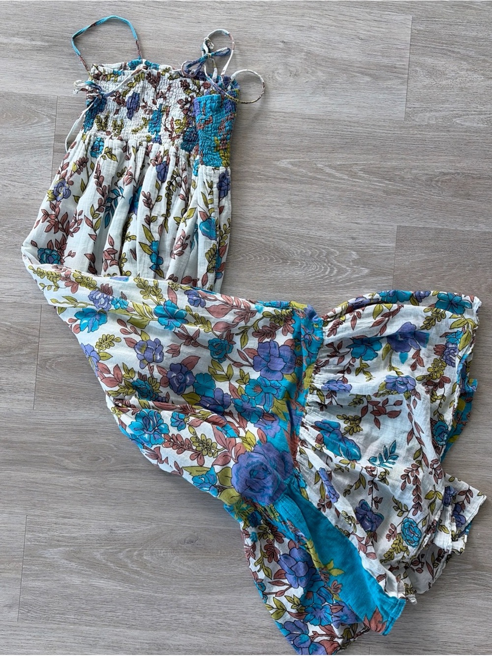 Floral Smocked Bodice Maxi Dress Women’s Large Cotton Lined Boho